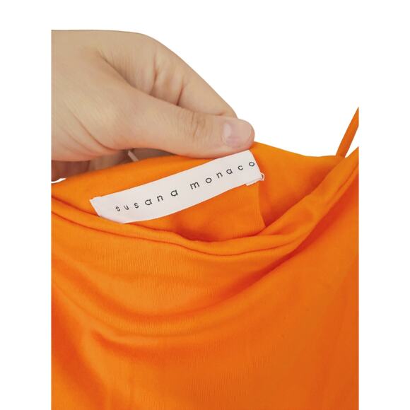 Susana Monaco Orange Ruched Bodycon Mini Dress Small Nightout Glam Club Baddie - Picture 5 of 8